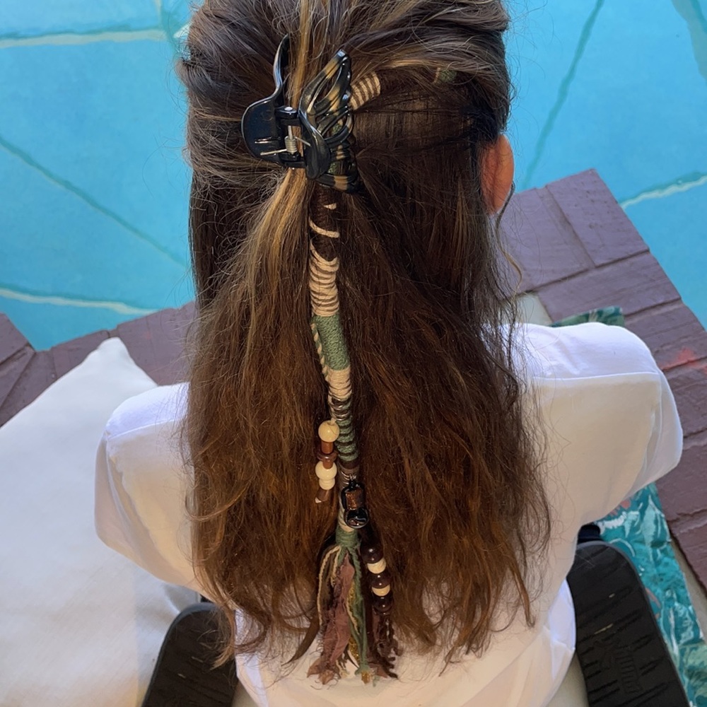 Gypsy Hair Dread Braid Earthy Tones Wood Natural Beads Brown Gold Beige Green - Picture 2 of 4